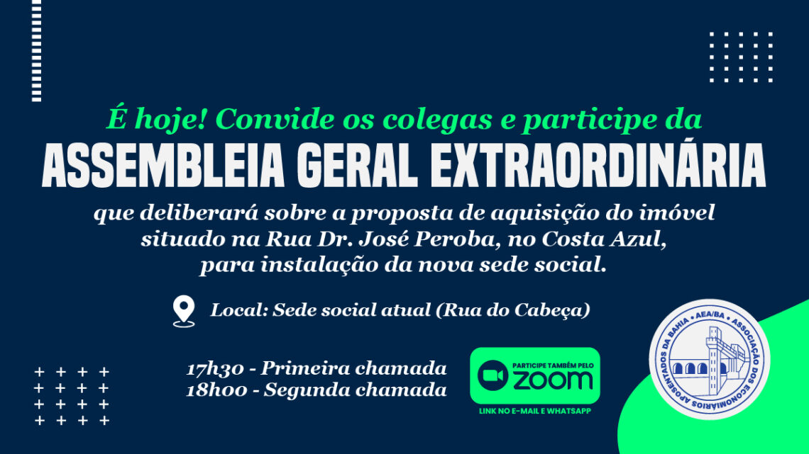 É hoje: Assembleia delibera sobre aquisição de imóvel; participe!